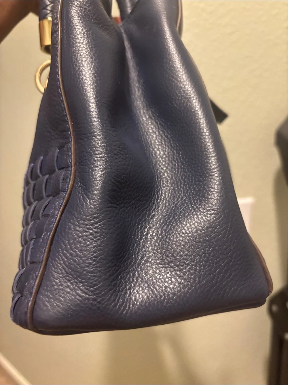 Cole Haan Navy Woven-Front Leather Shoulder Bag
